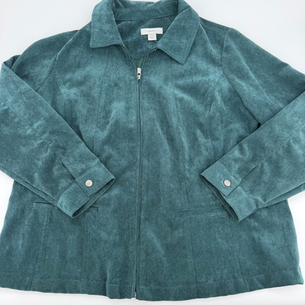 CJ Banks Corduroy full Zip Jacket 2X emerald Green librarian chic dark academia
